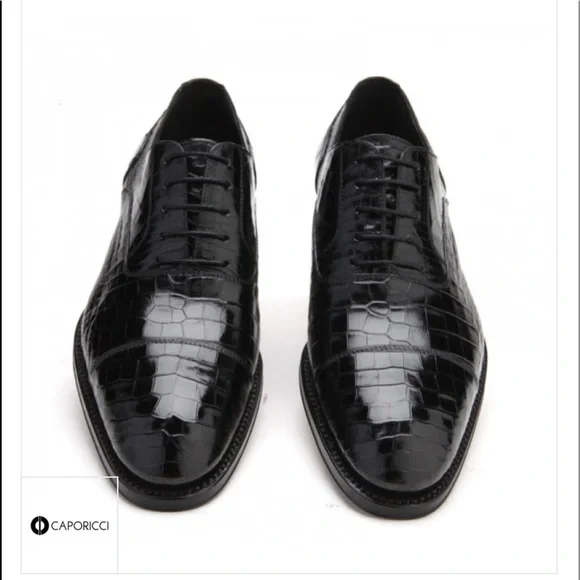Caporicci 1102 Blk Genuine Alligator Cap Toe Shoes